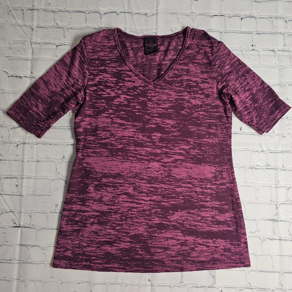 Sledge USA Womens Berry Purple Burnout Space Dye V-Neck Tee Top Medium